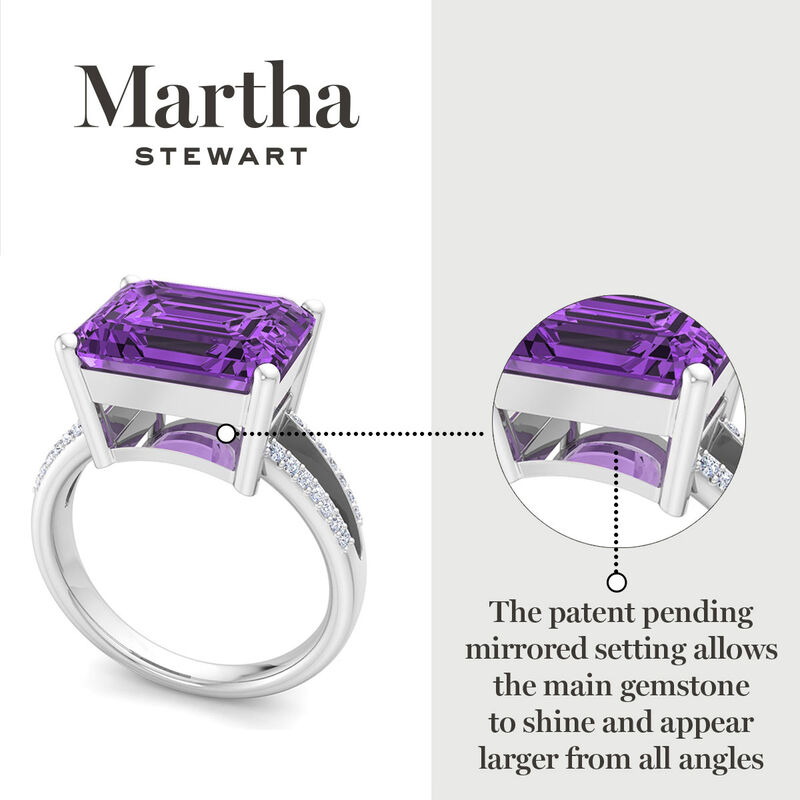 Martha Stewart 5 1/2ctw. Emerald Cut Amethyst & Lab Grown Diamond Ring In Sterling Silver image number null
